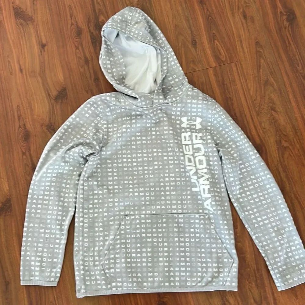 Under Armour hoodie. Gray white print Unisex size small